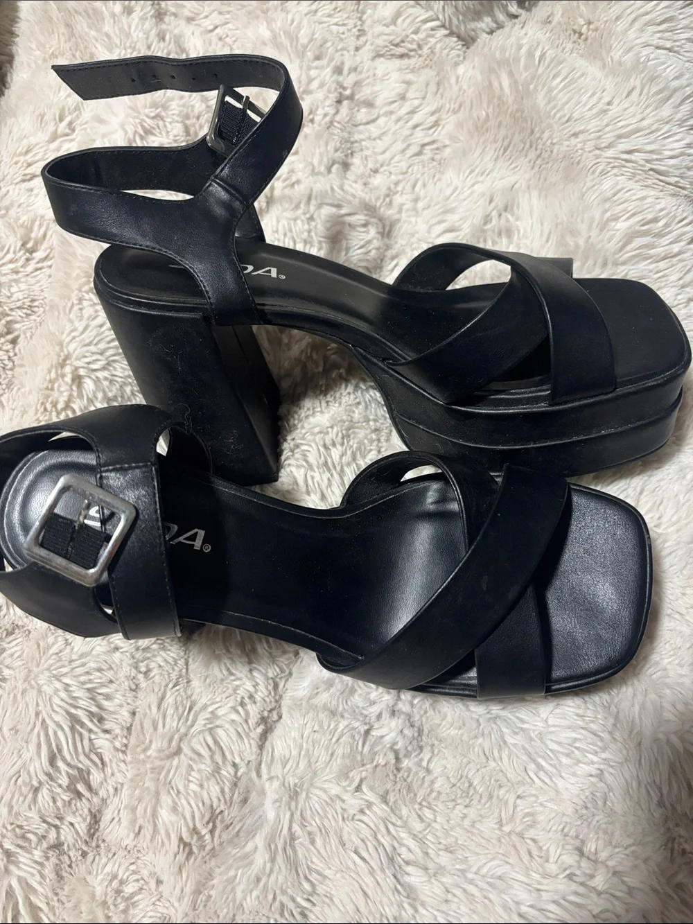 Black Platform Ankle-Strap Heeled Sandals